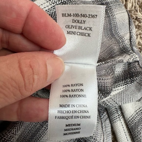 Rails Dolly Shirt in Olive Black Mini Check Plaid with Fringe Size Medium - Picture 12 of 13